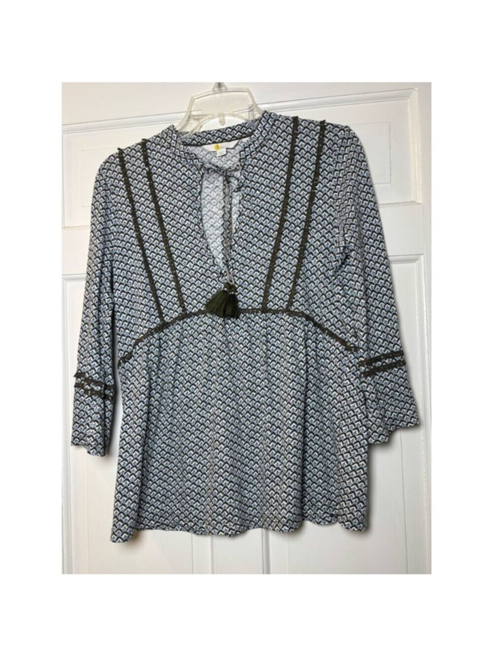 Boden 100% Cotton Light Blue Printed Tassel Peasant Top Women’s 4R